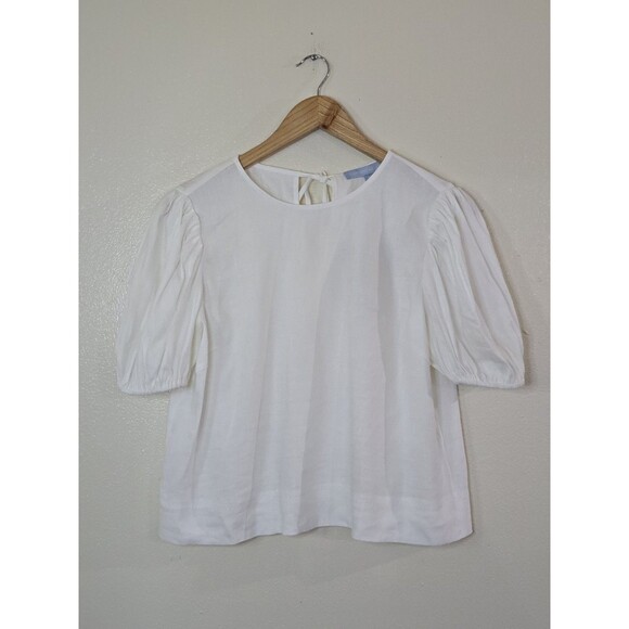 Antonio Melani White Woven Allison Blouse Womens Size Small Puff Sleeve Linen - Picture 1 of 9
